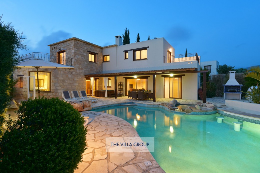 Villa lit at night