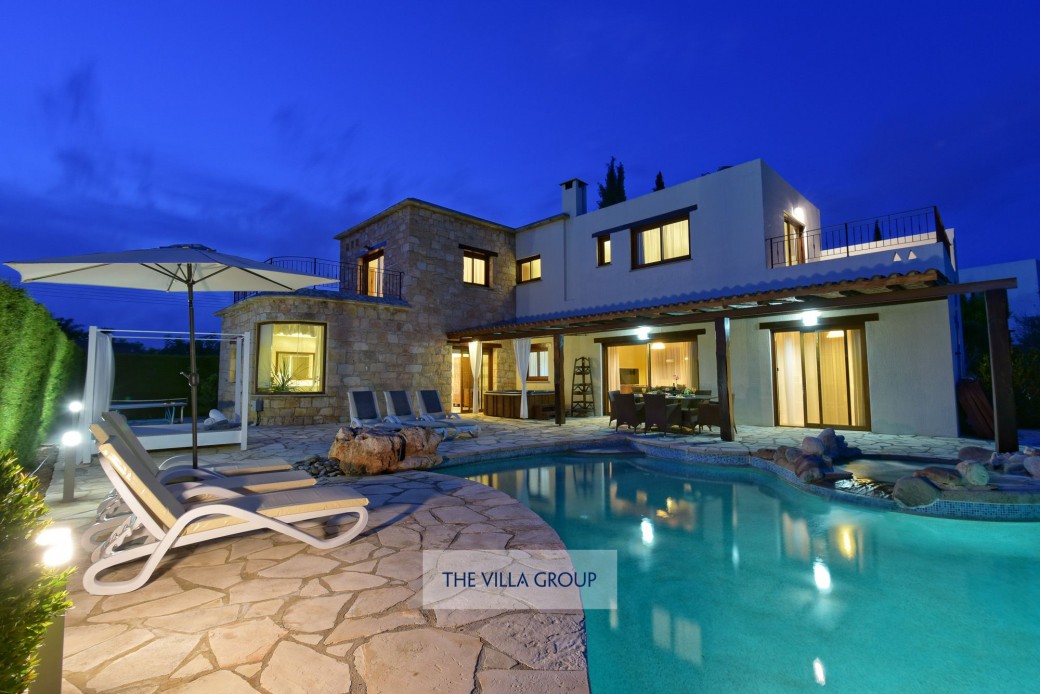 Villa lit at night
