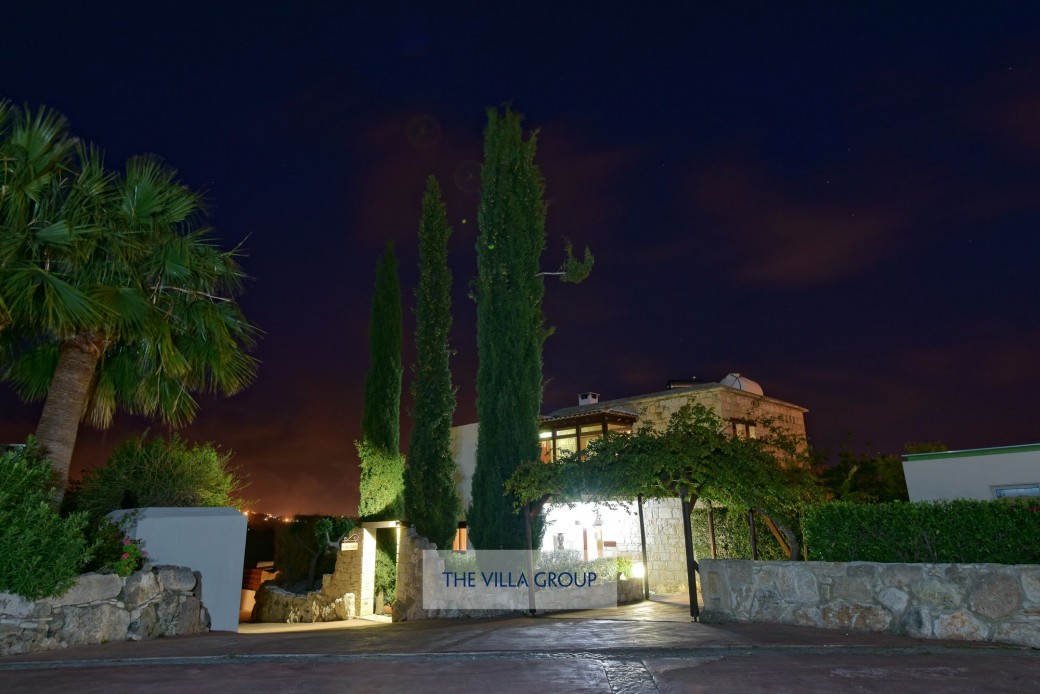 Villa outside at night