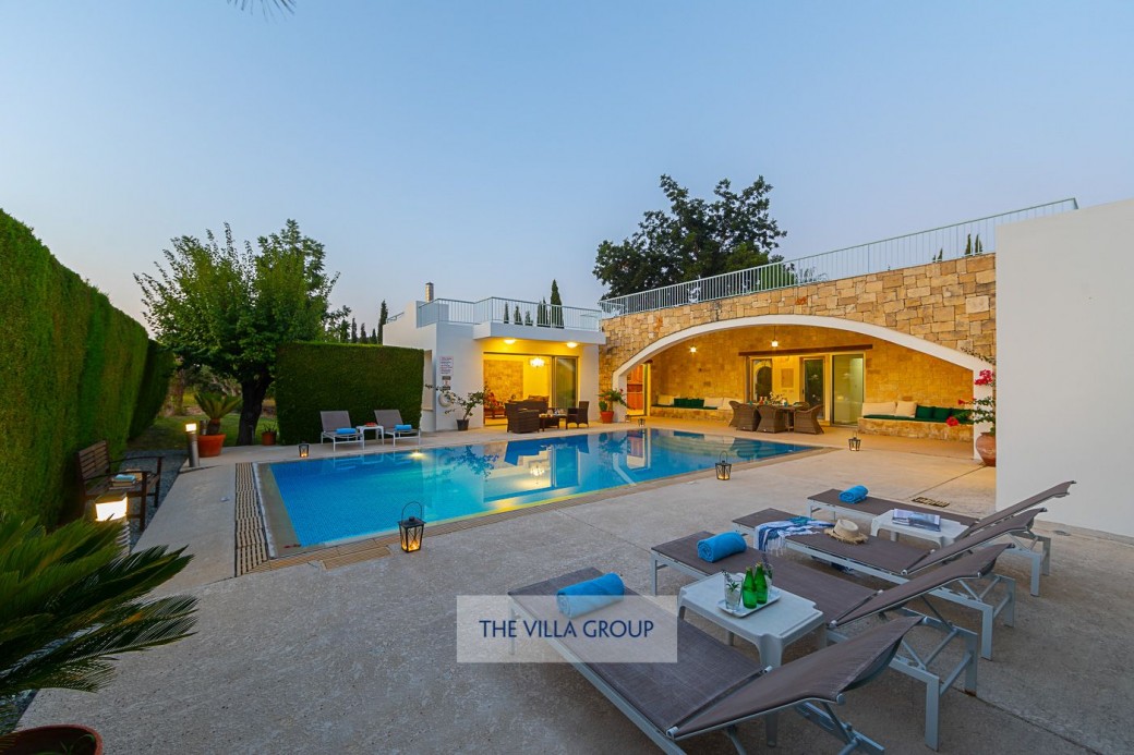 Villa lit at night time