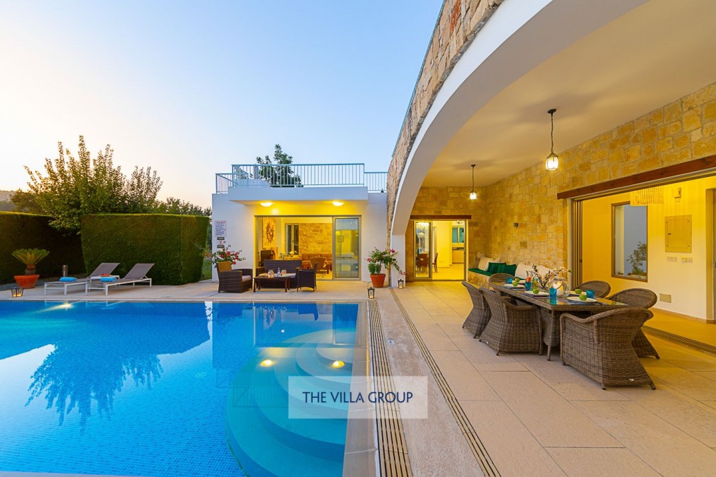 Villa lit at night time
