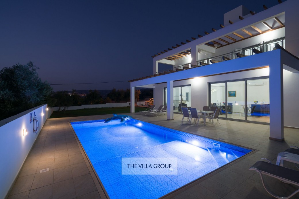 Villa lit at night