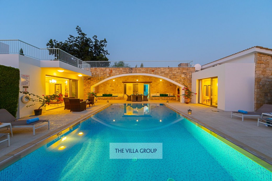 Villa lit at night