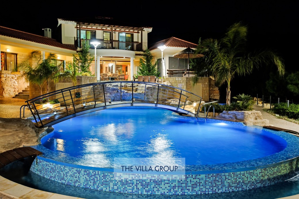 Villa lit at night