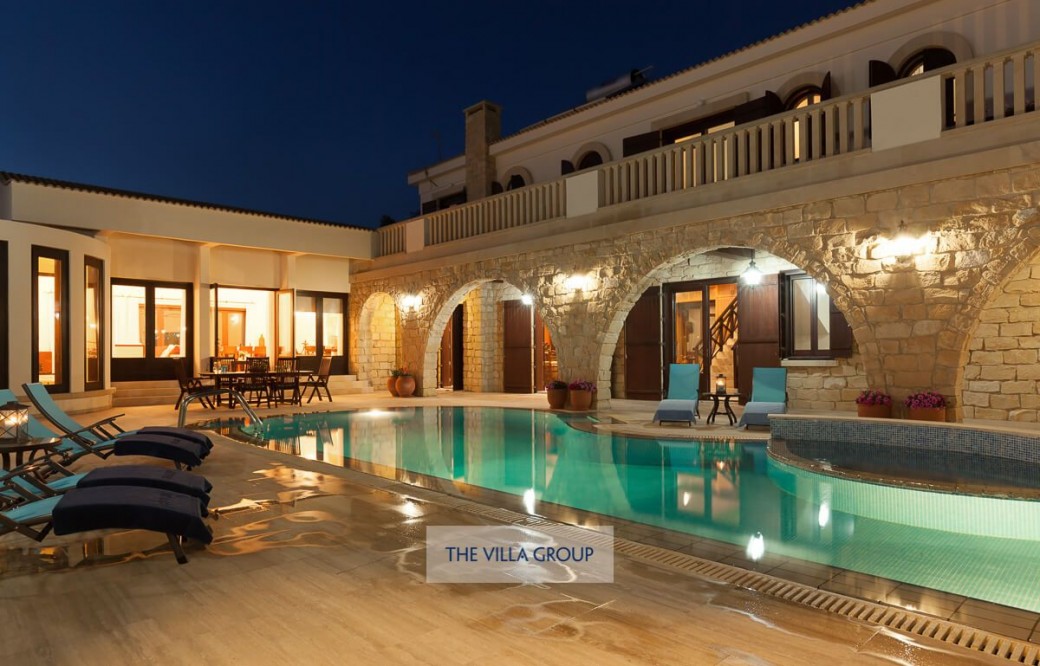 Villa lit at night