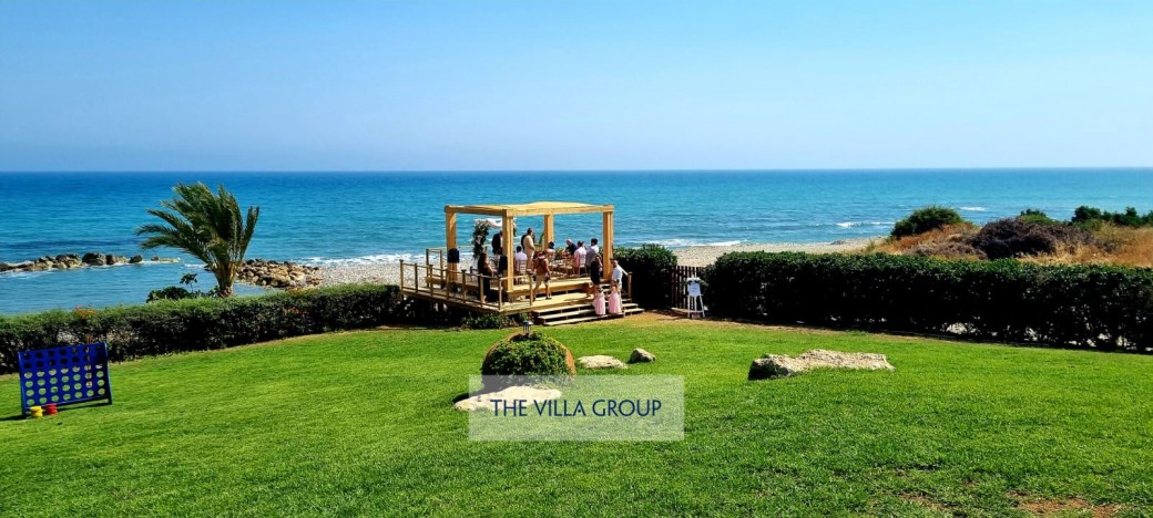 Wedding terrace by the sea with large lawn
