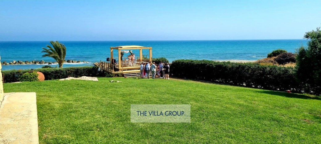 Wedding terrace by the sea with large lawn