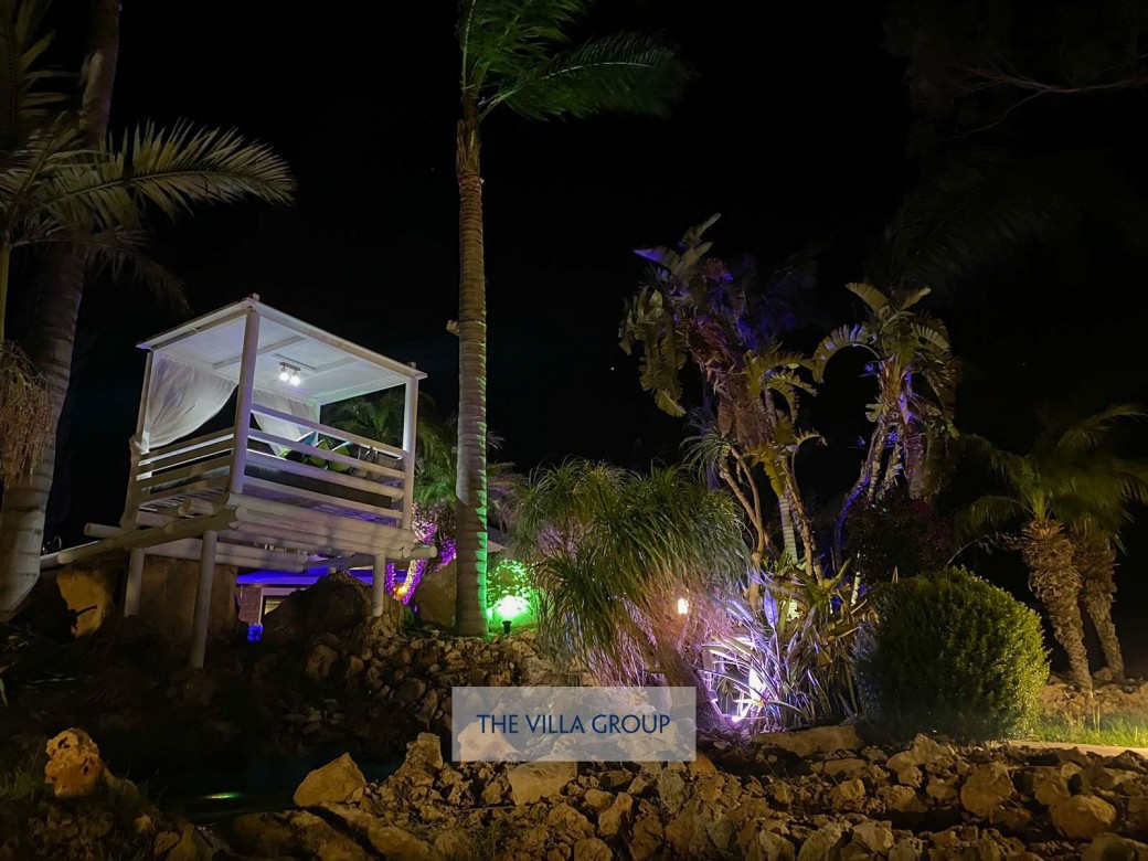 Daybed area lit at night