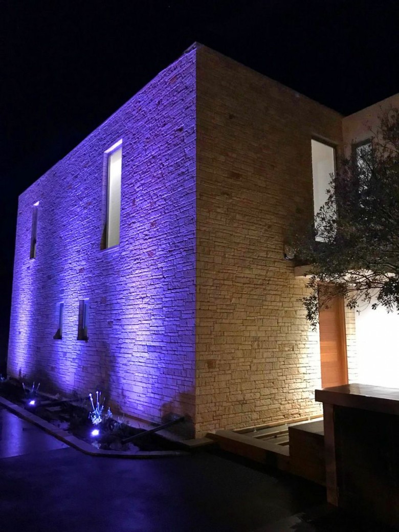 Villa lit at night