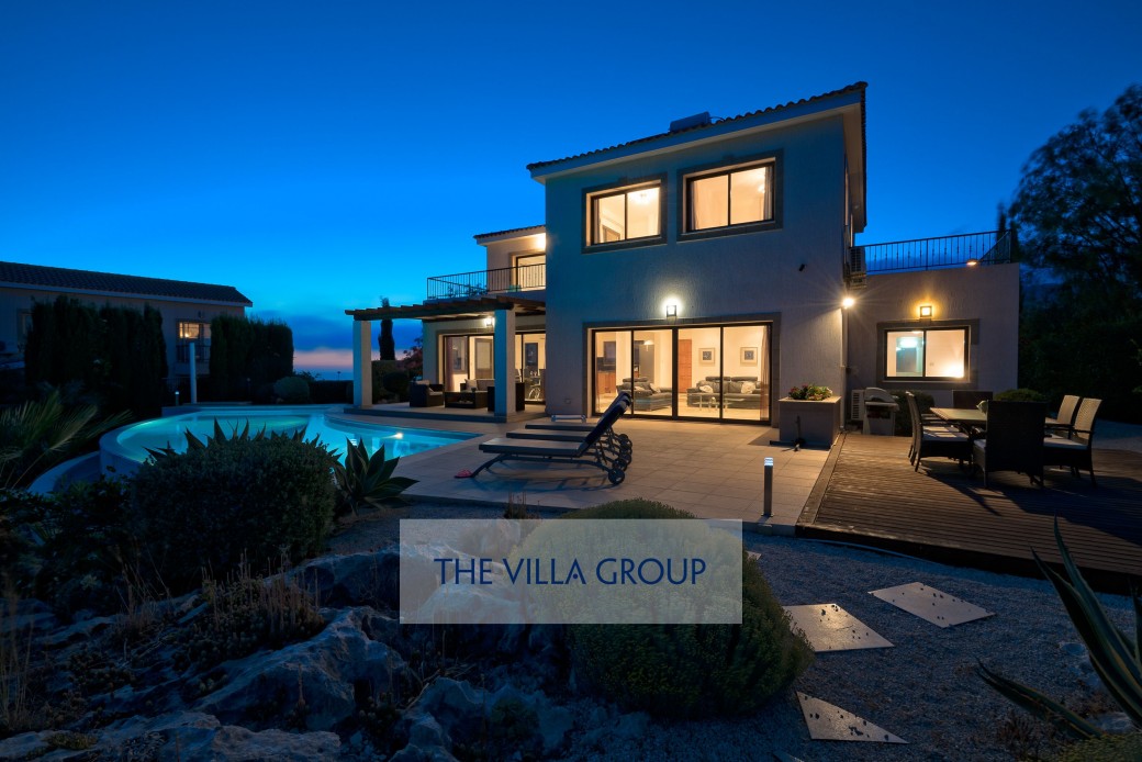 Villa lit at night