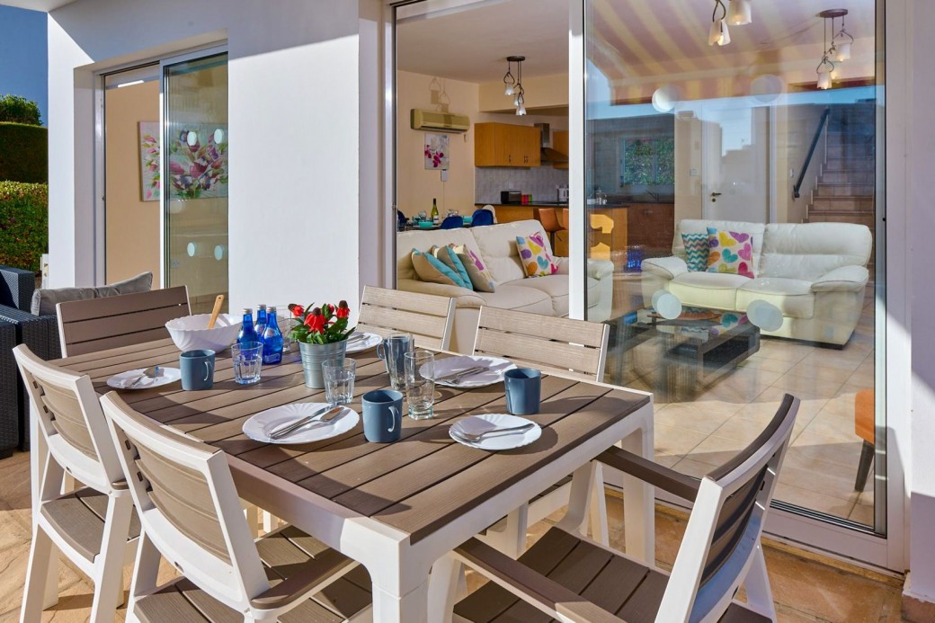 The outside offers plenty of sunbathing space and outside dining to be enjoyed
