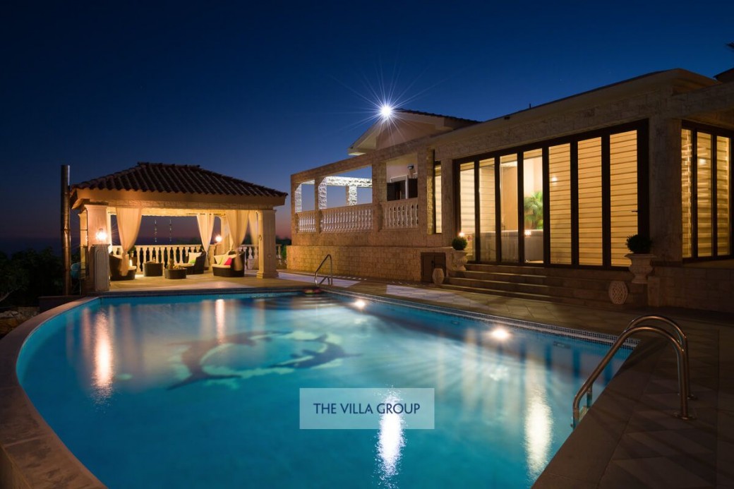 Villa lit at night