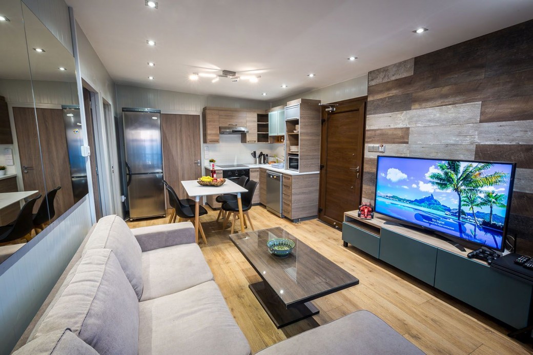 Contemporary style living and kitchen area