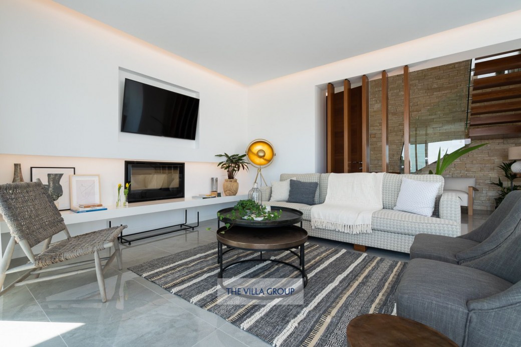 Living area with sofas, fireplace and internet TV