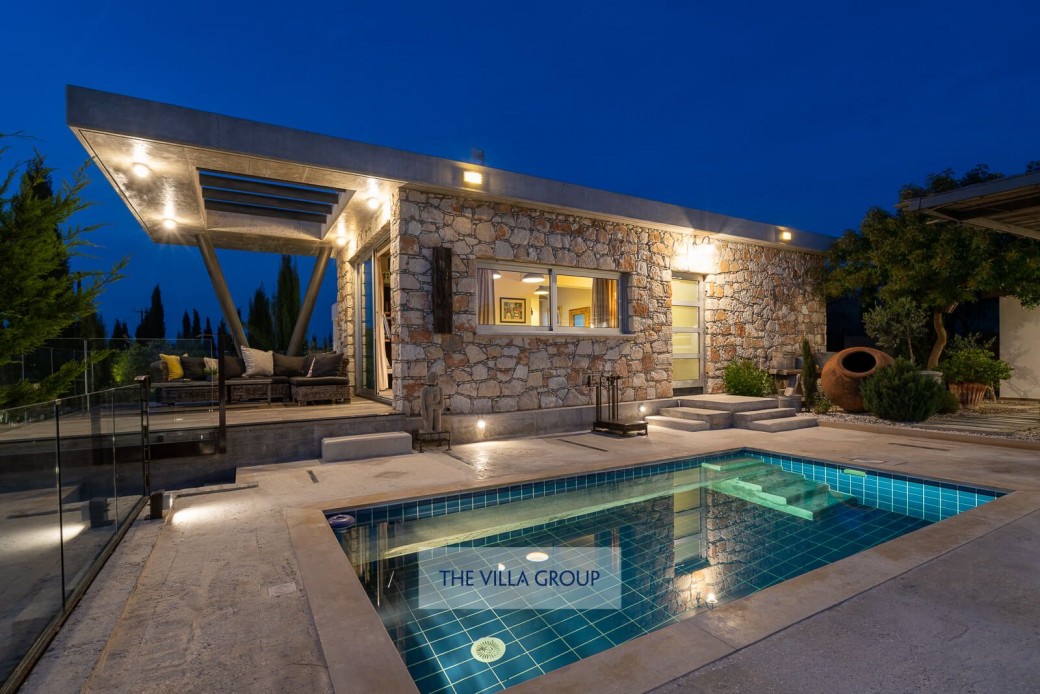 Villa lit at night
