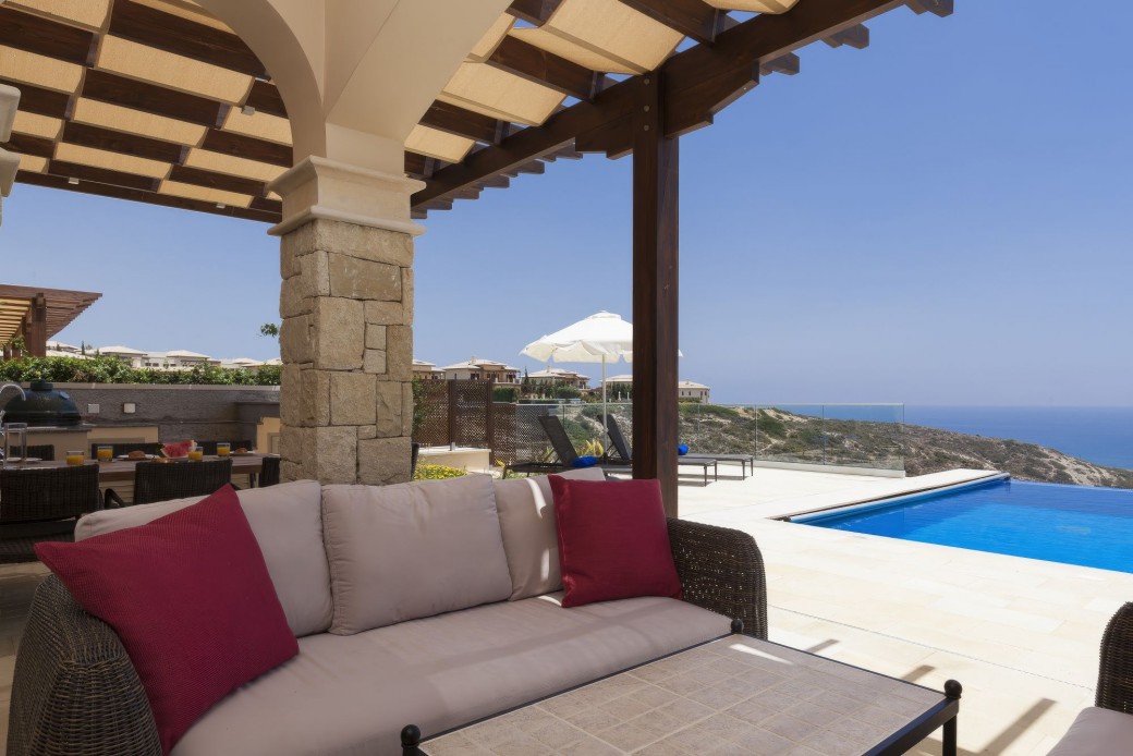 The large terrace has been designed to make the most of the sweeping, uninterrupted sea views