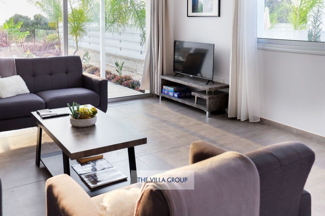 Modern open plan living room with modern furniture