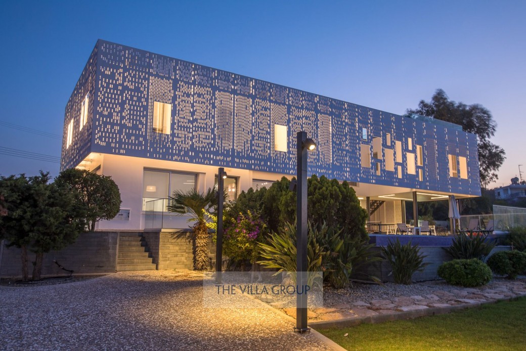 Villa lit at night