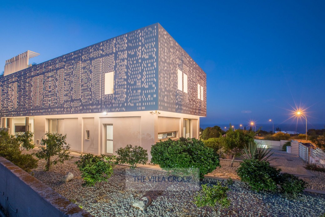 Villa lit at night