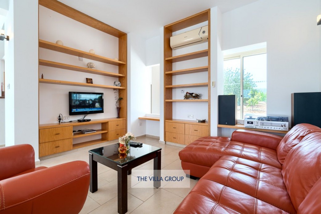 Living area with leather sofas