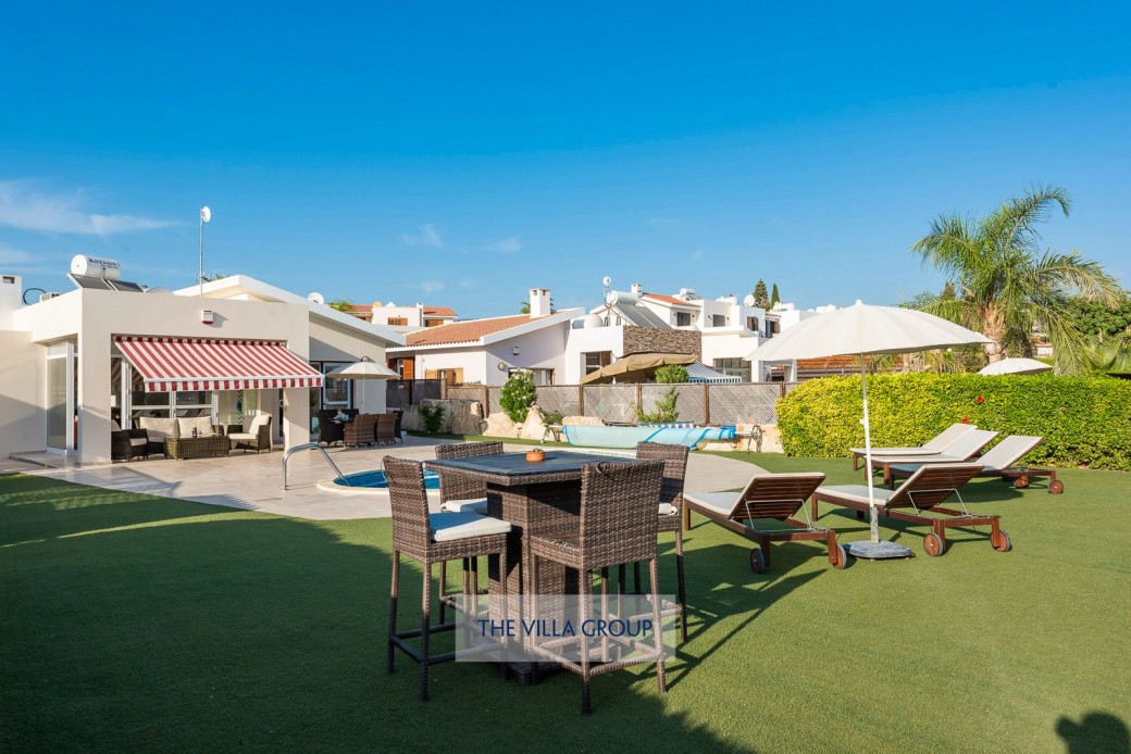 Garden furniture. and sunbeds with umbrellas