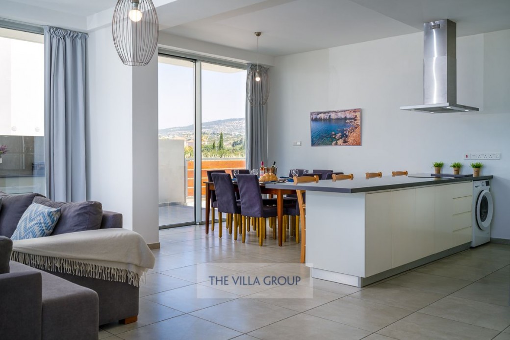 Patio doors lead to the outside terrace
