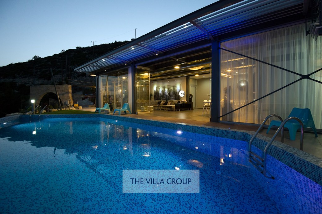 Villa lit during the evening
