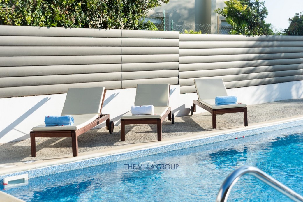 Sunbeds set the scene for relaxing under the Cyprus sunshine