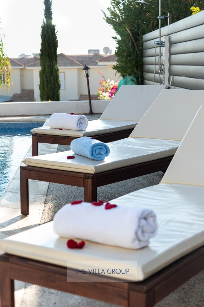 Sunbeds set the scene for relaxing under the Cyprus sunshine