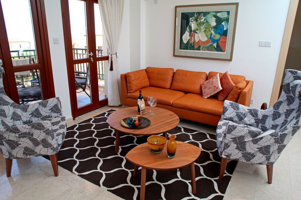 Interior of the apartment is stylishly furnished and offers light and airy open plan living areas