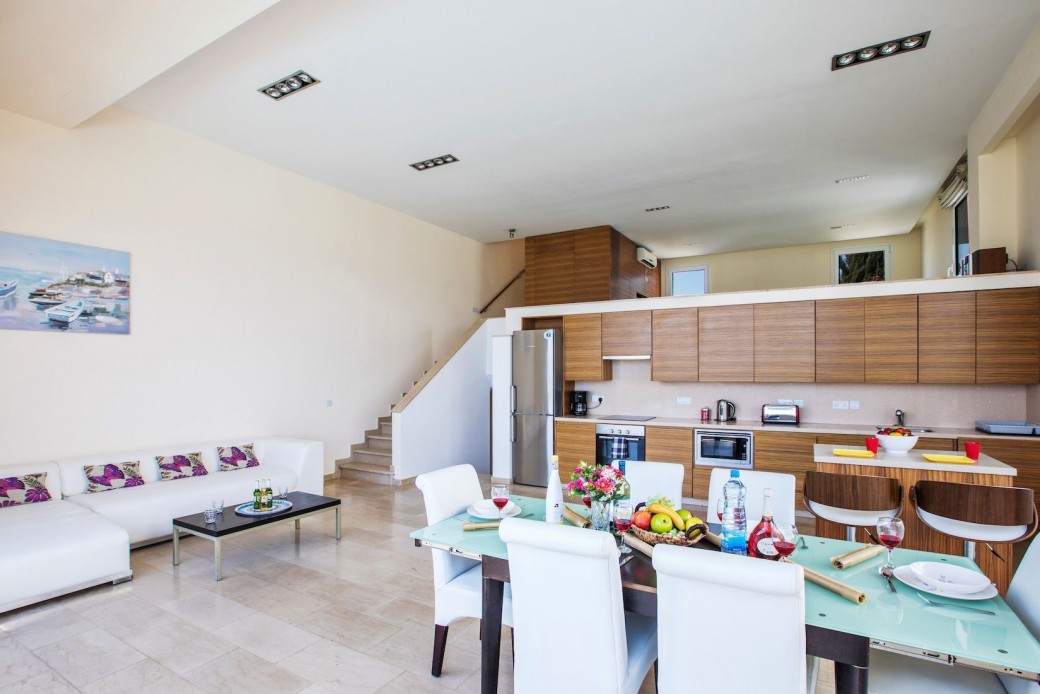 A few steps lead you up to the living area