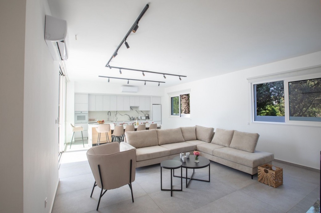 Modern open-plan living room, kitchen and dining area