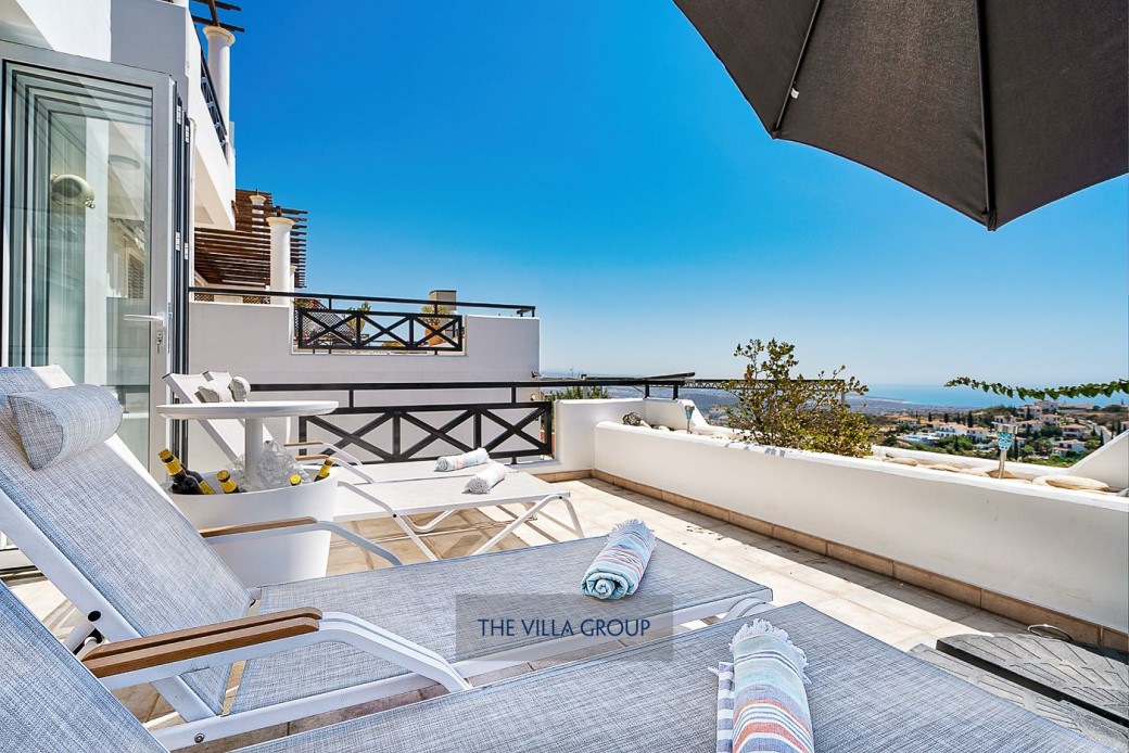 Sunbeds on the terrace for relaxing under the Cyprus sunshine