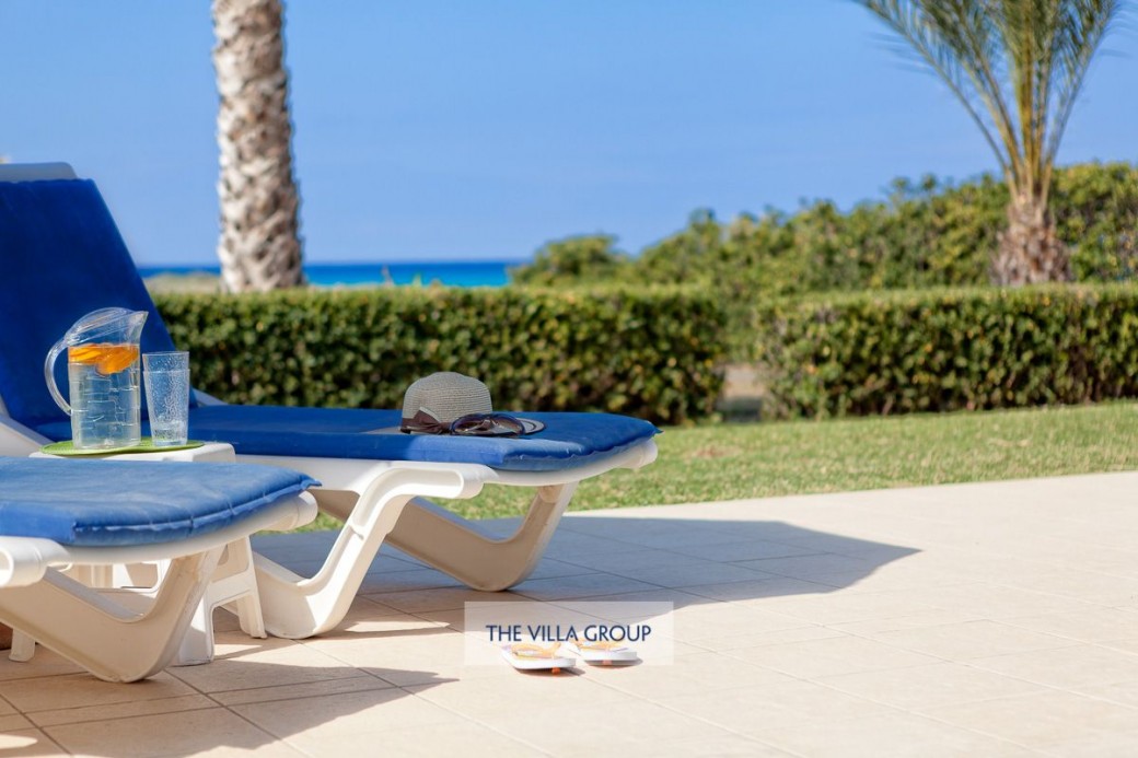 Sunbeds set the scene for relaxing under the Cyprus sunshine