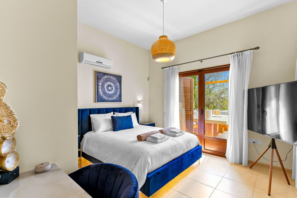 Patio doors from bedroom lead to outside 
